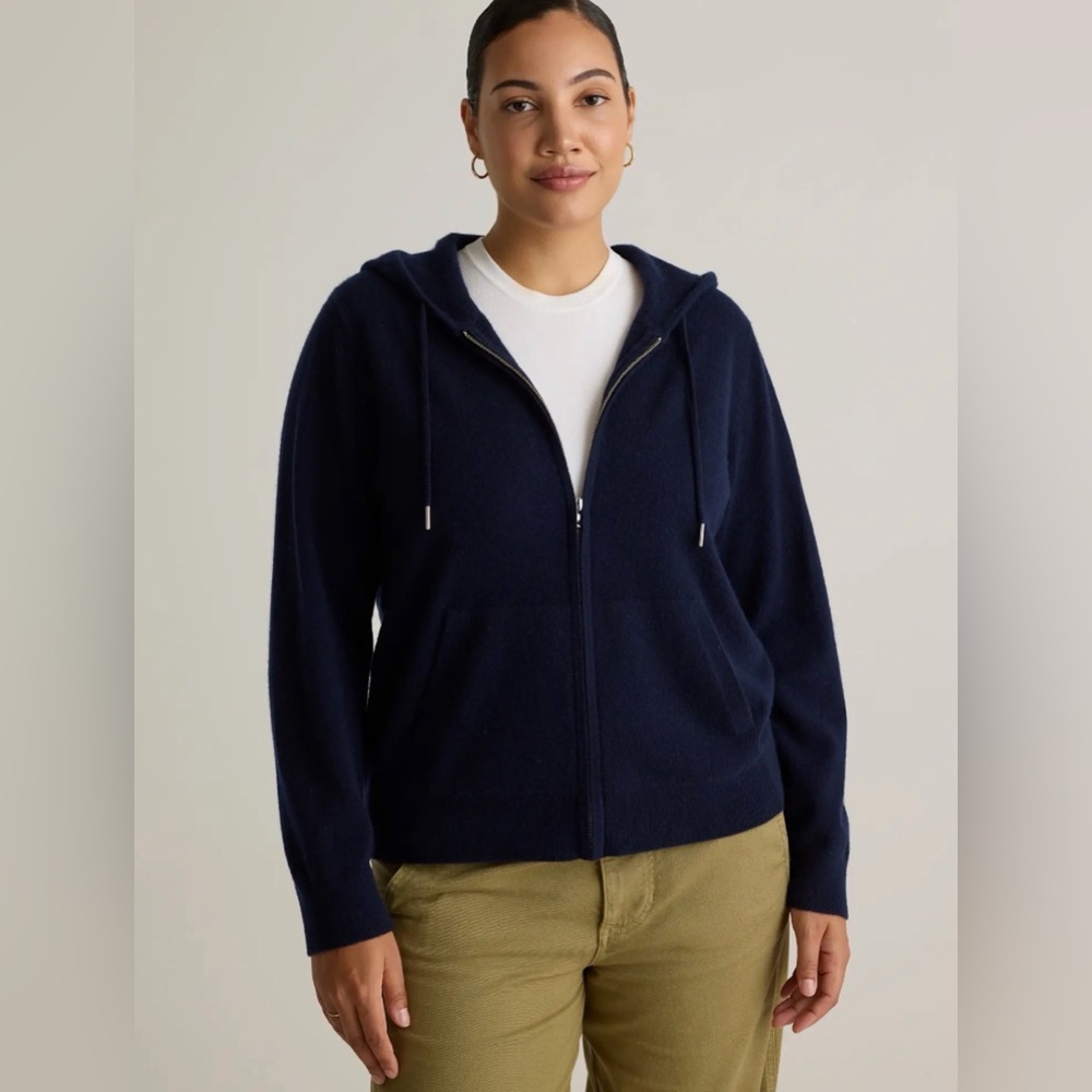 Quince Mongolian Cashmere Full-Zip Hoodie True Navy Size Medium